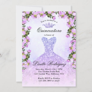 Invitation Légère Quinceanera Florale Violette