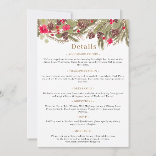 Invitation L'élégance des pins d'hiver tout en un Mariage (Dos)