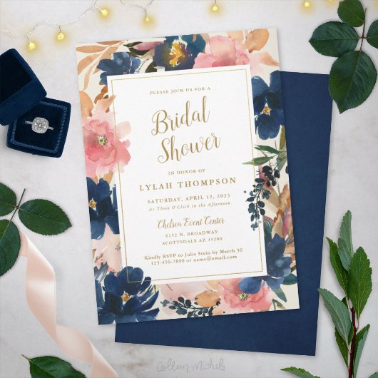 Invitation L'élégance sauvage | Navy Blush & Gold Fête des ma