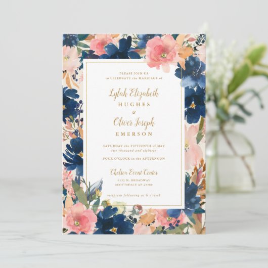 Invitation L'élégance sauvage | Navy Blush & Gold Mariage (Debout devant)