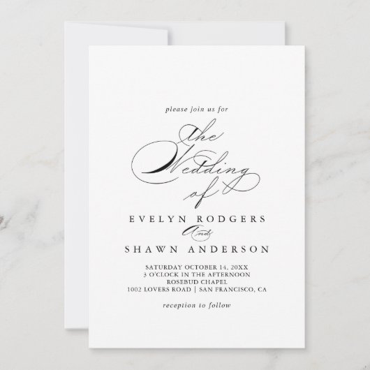Invitation L'Élégant Mariage De Calligraphie (Devant)