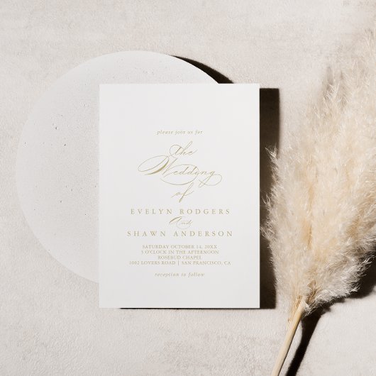 Invitation L'Élégante Calligraphie Or Mariage De