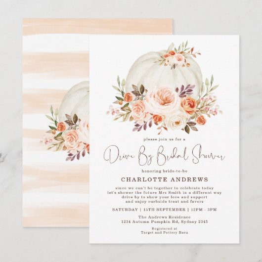 Invitation L'Élégante Citrouille Floral Drive By Fête de l'ma (Devant / Derrière)