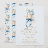 Invitation L'élégante Hydrangea Bleue Prosecco Nœud Papillon (Devant / Derrière)