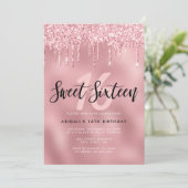 Invitation L'élégante parties scintillant rose en or goutte l (Debout devant)