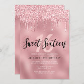 Invitation L'élégante parties scintillant rose en or goutte l (Devant / Derrière)