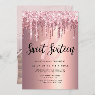 Invitation L'élégante parties scintillant rose en or goutte l