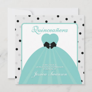 Invitation L'élégante Quinceañera Turquoise et noire