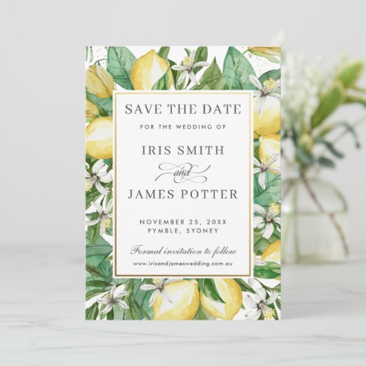Invitation Lemon Azure Summer Green Save the Date Card (Debout devant)