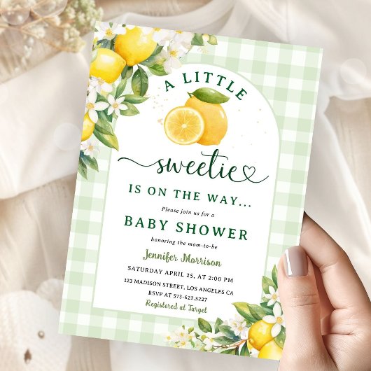 Invitation Lemon Baby Shower Green Gingham Gender Neutral