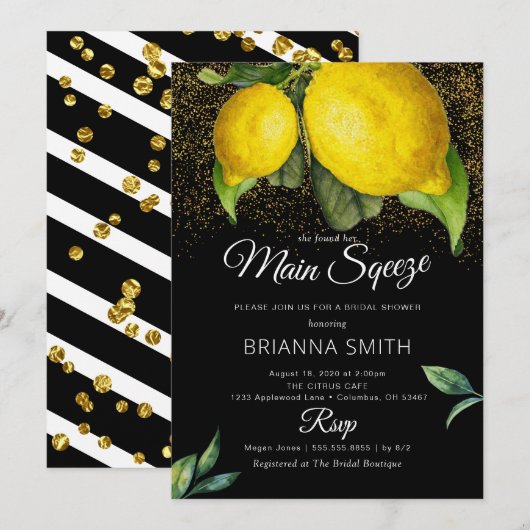Invitation Lemon Black Squeeze Mariage Moderne (Devant / Derrière)