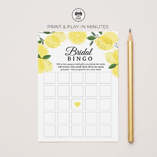 Invitation Lemon Bridal Shower Bingo Game Printable