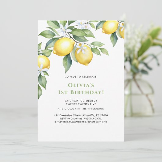 Invitation Lemon citrus 1st birthday. (Debout devant)