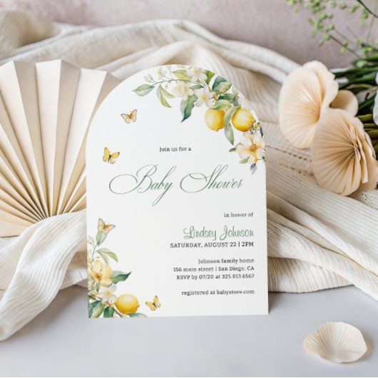 Invitation Lemon Citrus Floral Butterfly Baby Shower Arch
