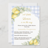 Invitation Lemon citrus gingham blue bow boy Baby Shower (Devant)
