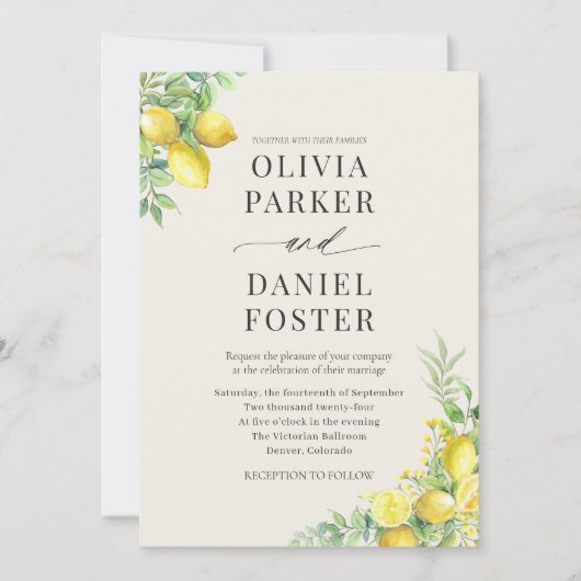 Invitation Lemon Citrus QR Code Photo Wedding (Devant)