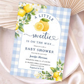 Invitation Lemon Citrus Yellow Baby Shower Boy Blue Gingham