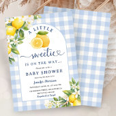 Invitation Lemon Citrus Yellow Baby Shower Boy Blue Gingham