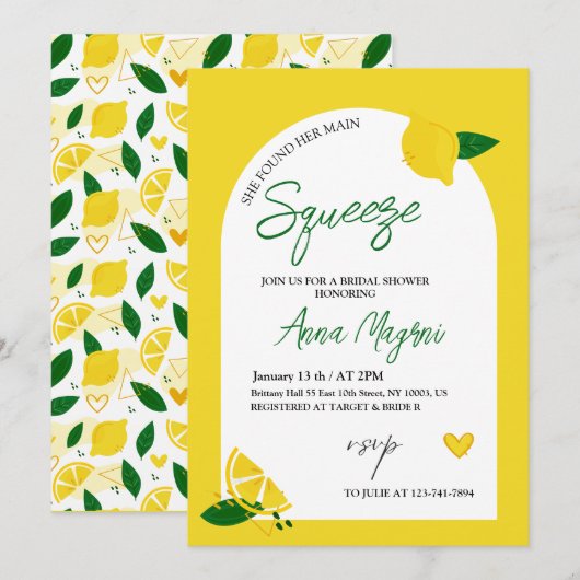 Invitation Lemon Elle A Trouvé Sa Fête des mariées De Squeeze (Devant / Derrière)