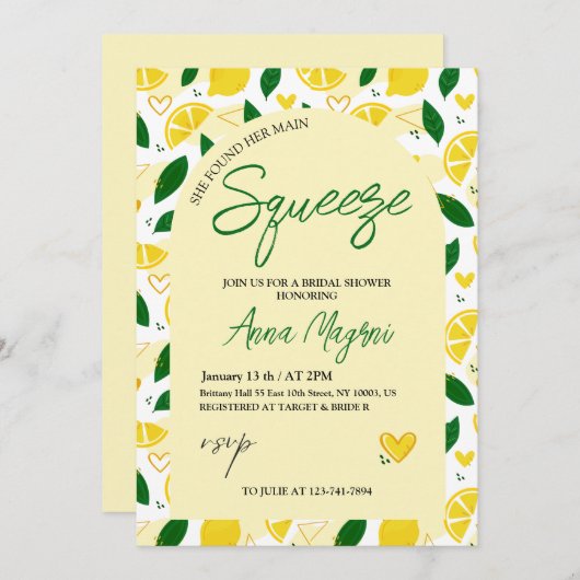 Invitation Lemon Elle A Trouvé Sa Fête des mariées De Squeeze (Devant / Derrière)