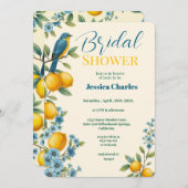 Invitation Lémon floral rustique & douche nuptiale bleu (Devant / Derrière)