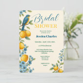 Invitation Lémon floral rustique & douche nuptiale bleu (Debout devant)