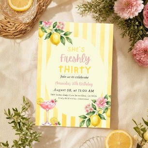 Invitation Lemon Frais Bandes Jaunes Floral 30e Anniversaire