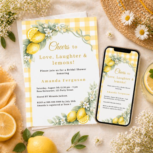Invitation Lemon gingham love laughter bow Bridal Shower