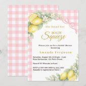 Invitation Lemon gingham pink main squeeze bow Bridal Shower (Devant / Derrière)