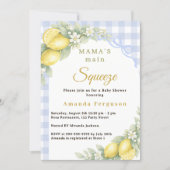 Invitation Lemon gingham squeeze blue bow boy Baby Shower (Devant)
