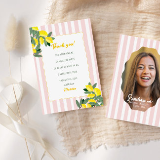 Invitation Lemon Graduation Thank You Card Pink Stripe Citrus