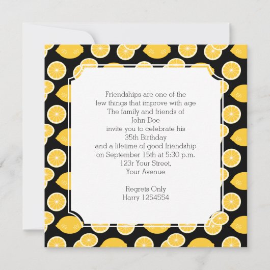 Invitation Lemon Kawaii Citrus fête d'anniversaire (Devant)