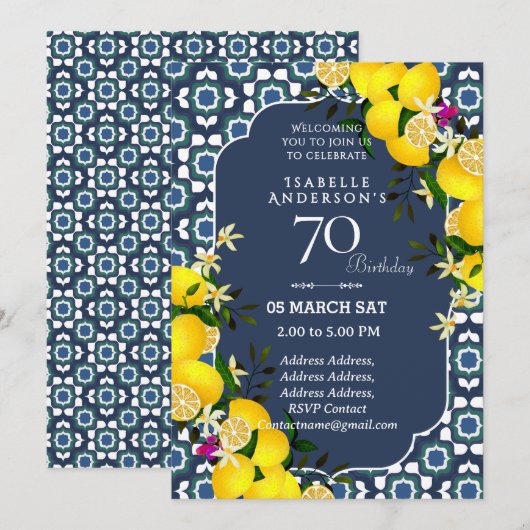 Invitation Lemon Méditerranée Bleu 70ème (Devant / Derrière)