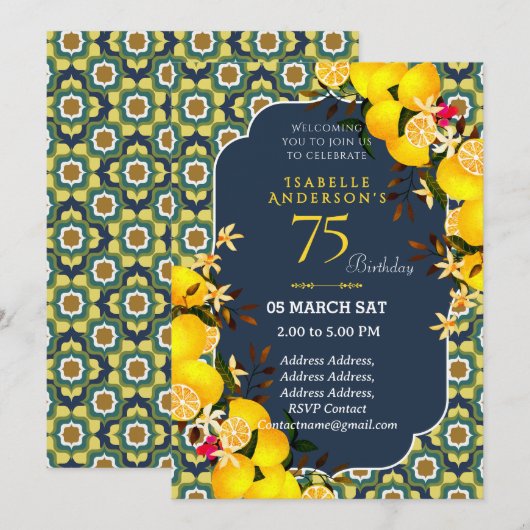 Invitation Lemon Méditerranée Jaune Bleu 75ème (Devant / Derrière)