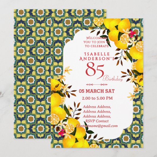 Invitation Lemon Méditerranée Jaune Bleu 85ème (Devant / Derrière)