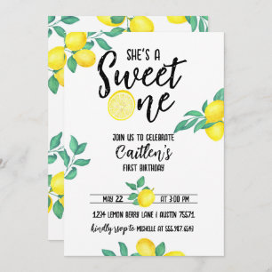 Invitation Lemon Sweet One First Birthday Invite
