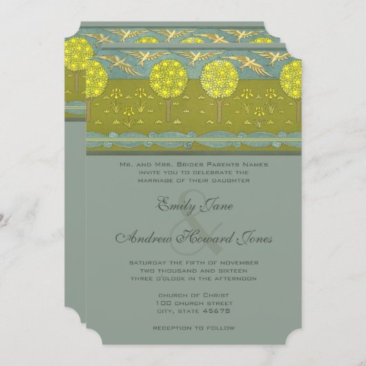 Invitation Lemon Tree Art nouveau Mariage Vintage d'oiseaux (Devant / Derrière)