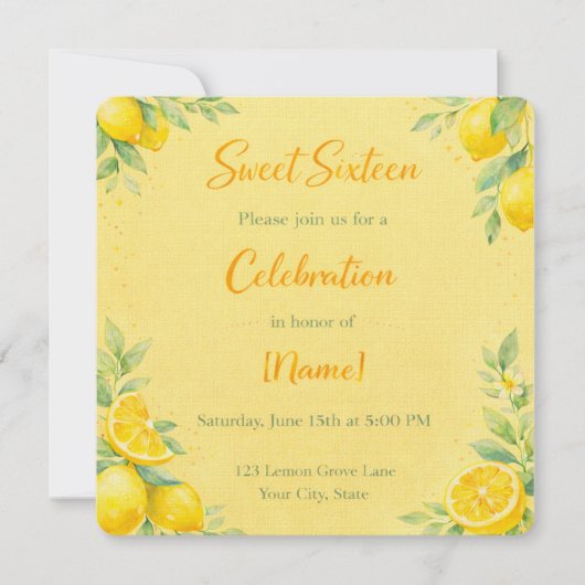 Invitation "Lemon-y" Sweet 16 invite  (Devant)