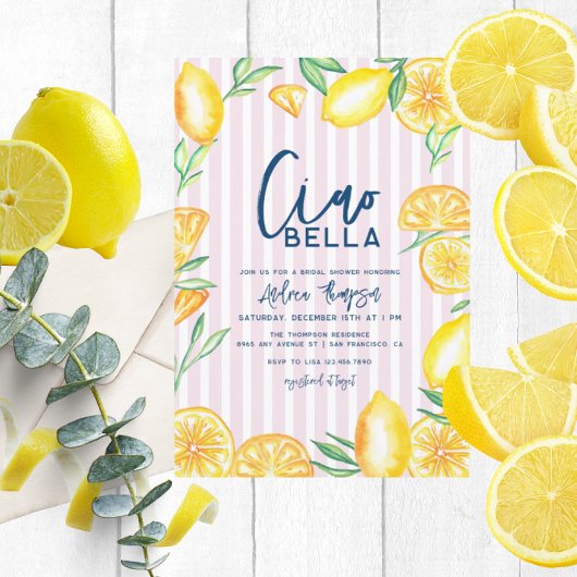 Invitation Lemon Yellow Citrus Retro Modern Bridal Shower