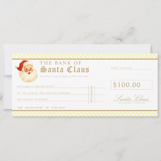 Invitation Lemon Yellow Santa Cheque Gift Voucher Card (Devant)