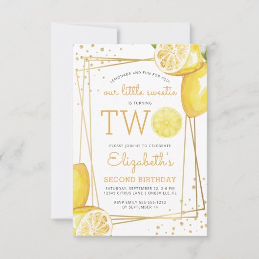 Invitation Lemonade Citrus Aquarelle 2e fête d'anniversaire (Devant)