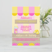 Invitation Lemonade Jaune Rose Stand Summer Birthday Party (Debout devant)