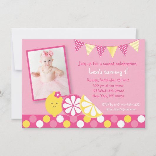 Invitation Lemonade rose 1er anniversaire (Devant)