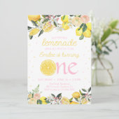 Invitation Lémonade rose Floral Premier Anniversaire Soleil (Debout devant)