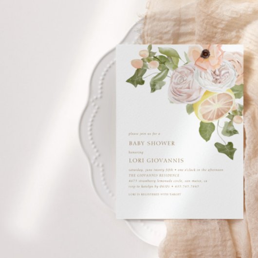 Invitation Lemonade rose moderne Baby shower d'été