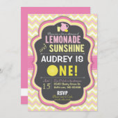 Invitation Lemonade Rose Premier Anniversaire Chevron Invitat (Devant / Derrière)