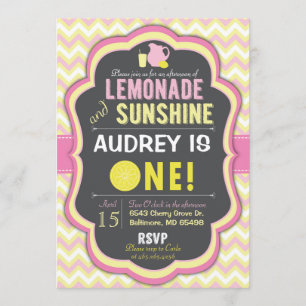 Invitation Lemonade Rose Premier Anniversaire Chevron Invitat