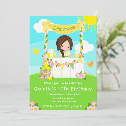 Invitation Lemonade Stand Anniversaire Brown coiffeuse (Debout devant)