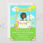Invitation Lemonade Stand Birthday Dark Skin Girl (Devant)