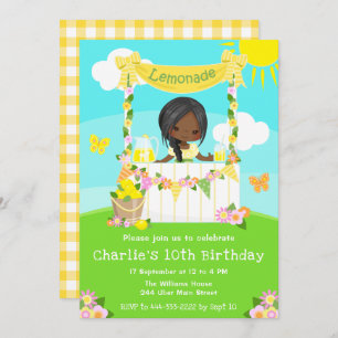 Invitation Lemonade Stand Birthday Dark Skin Girl